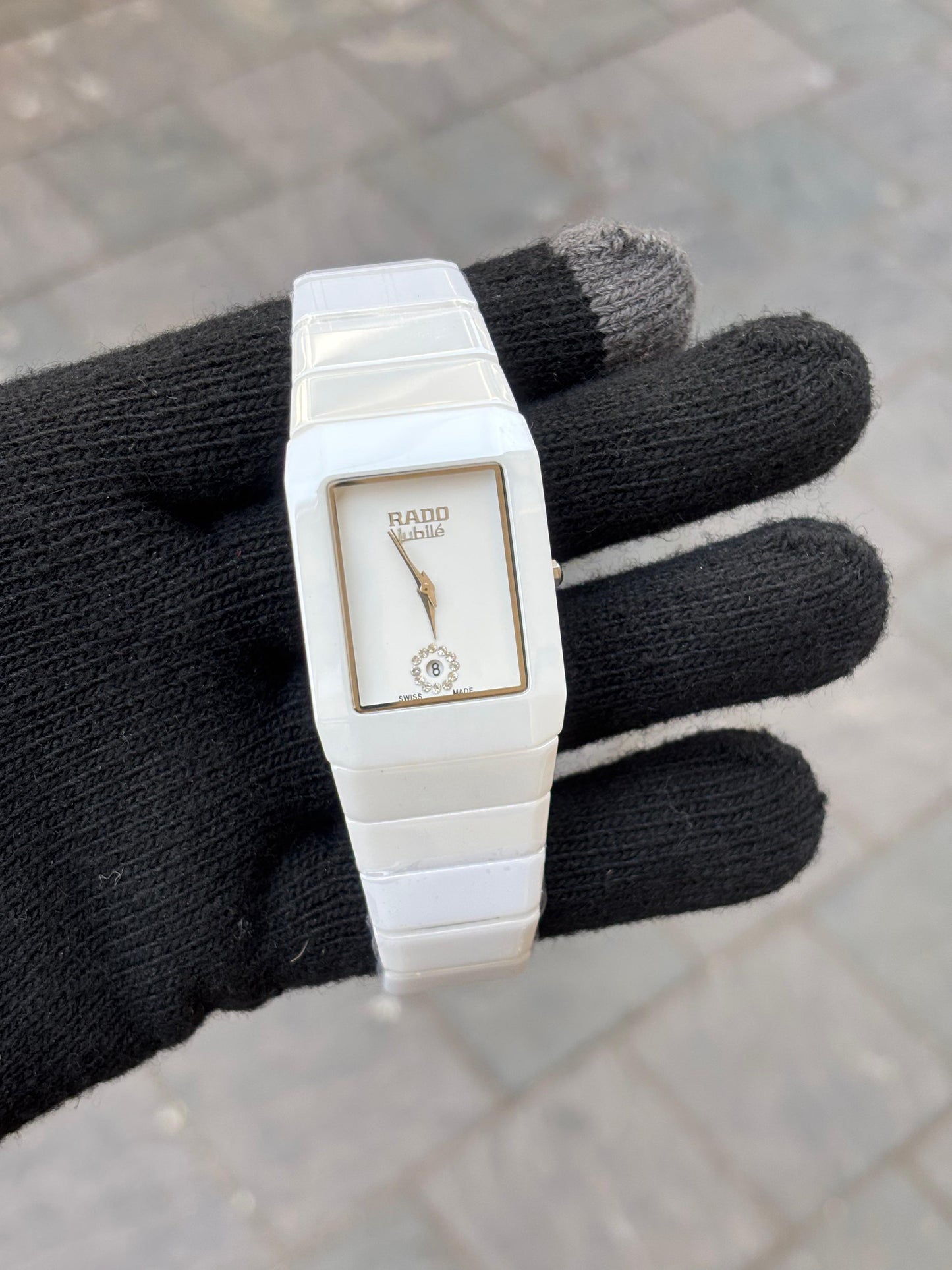 Rado Square Silver White Dial Ciramic Belt Men's Watch