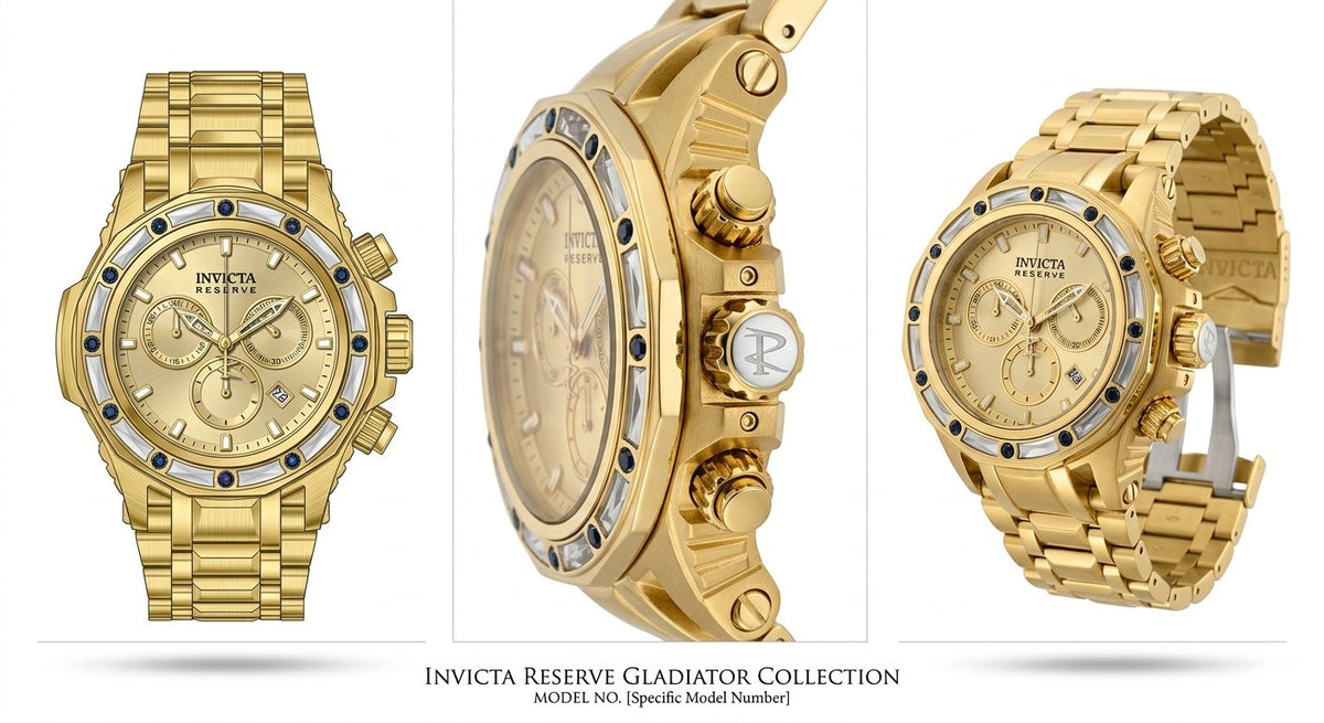 Invicta Reserve Gladiator Full Gold Diamond Mens Watch