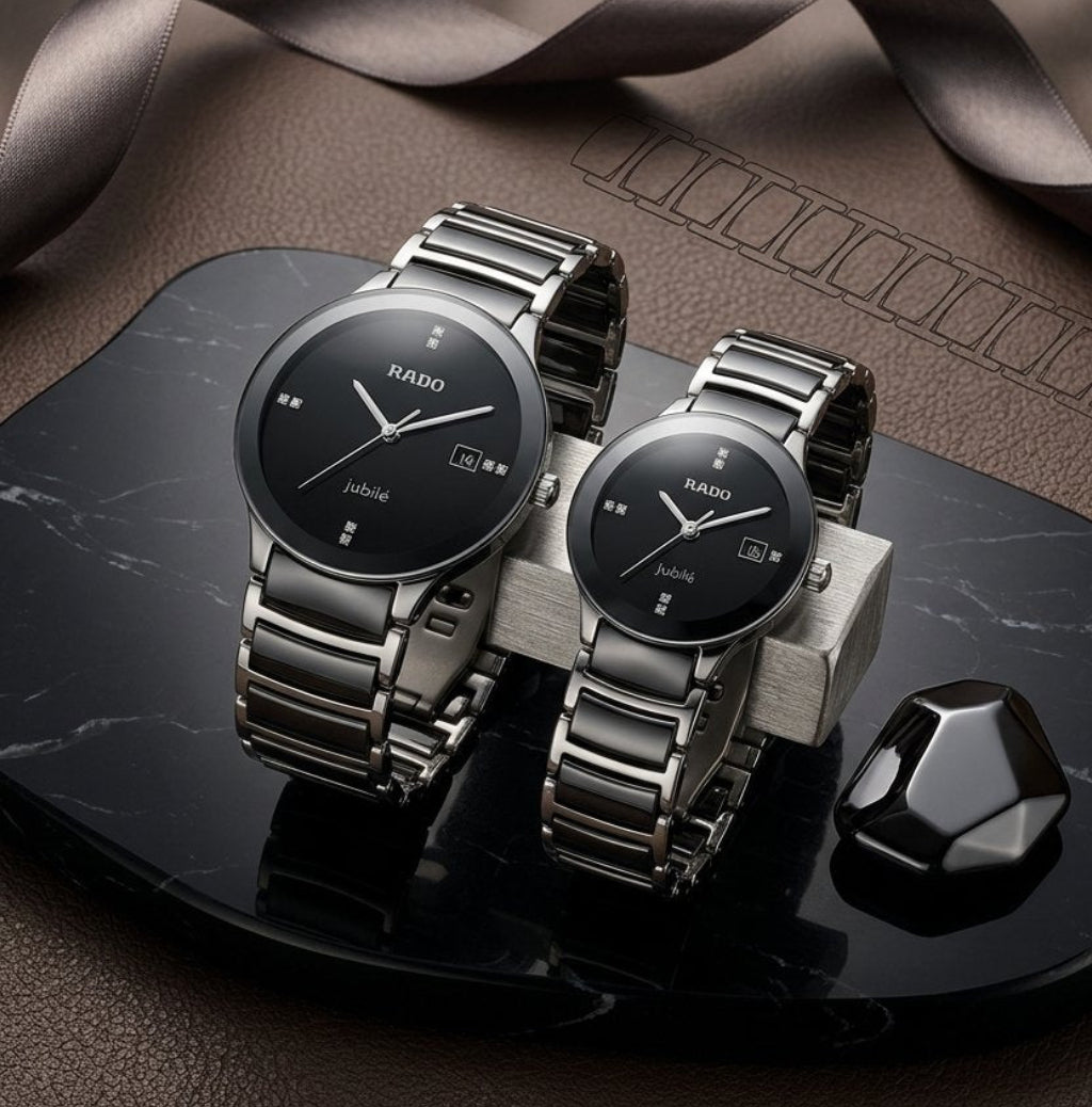 Rado Premium Jublie Style Couple Watches | Two-Tone Black & Silver