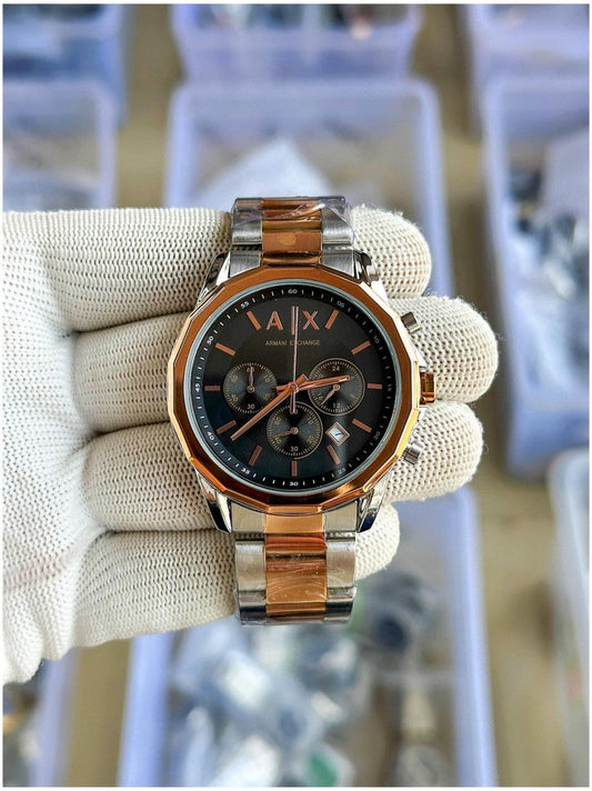 Armani Exchange Black Dial Chronograph Two-Tone Metal Belt Men's Watch