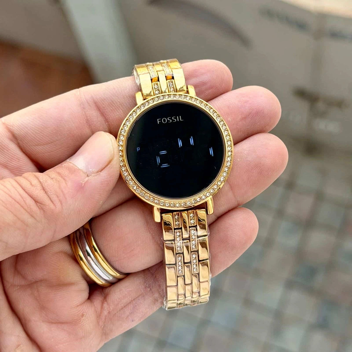 FOSSIL FOR HER 7A DIGITAL TIMING  TOUCH SCREEN  METAL DIAMOND STUDDED STRAP