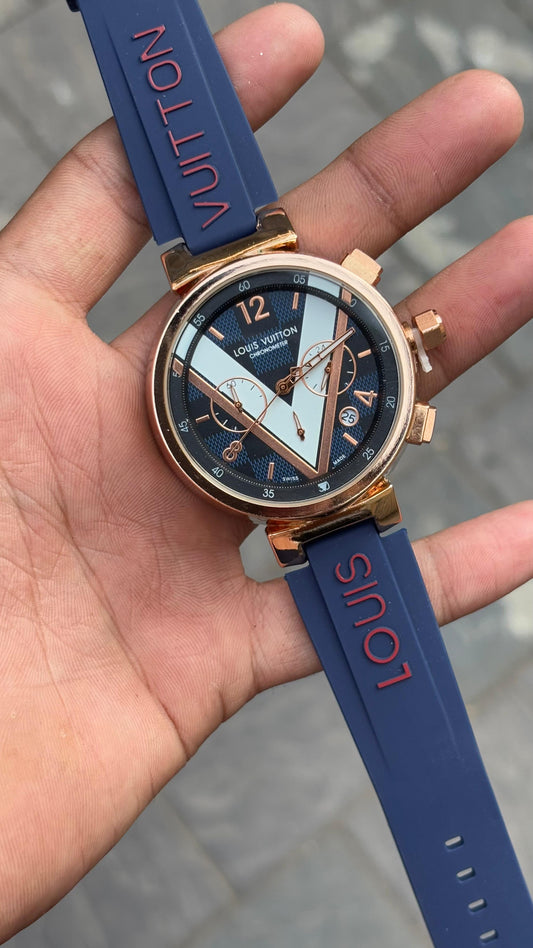 Louis Vuitton Chronograph Blue Silicone Belt Men's Watch