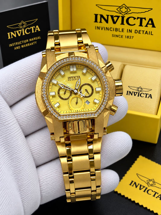 Invicta Reserve Gladiator Full Gold Diamond Mens Watch
