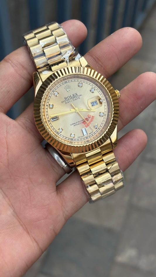 Ro-l-ex Datejust Gold Diamond Dial Quartz Watch For Men's