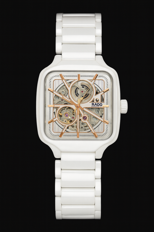 Rado White Dial Ceramic Automatic Open Heart Watch For Men's