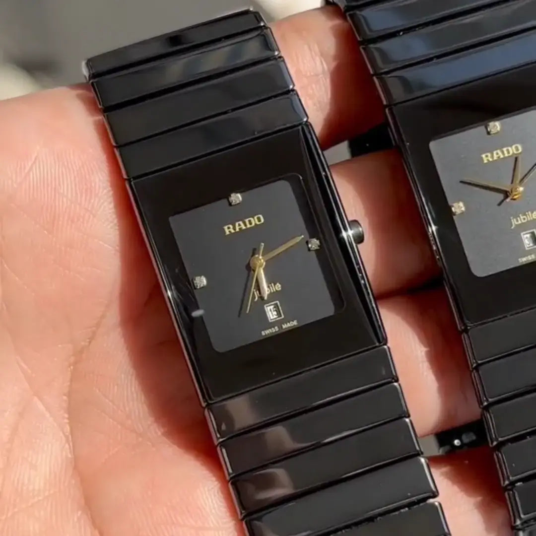 Rado Premium Jubile Square Style Couple Watches | Two-Tone Black
