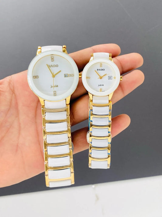 Rado Premium Jubile Style Couple Watches | Two-Tone Gold & White