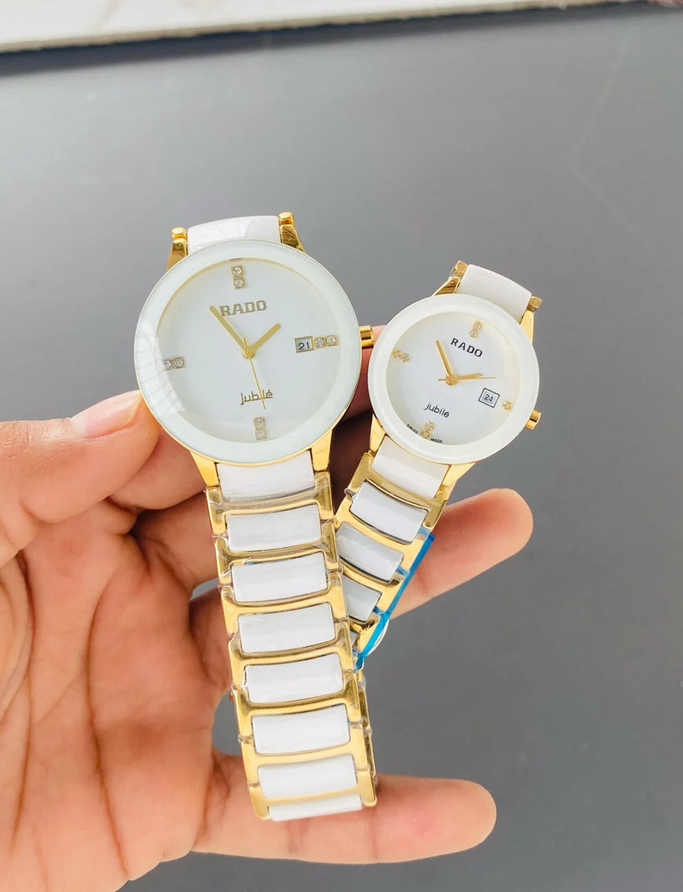 Rado Premium Jubile Style Couple Watches | Two-Tone Gold & White