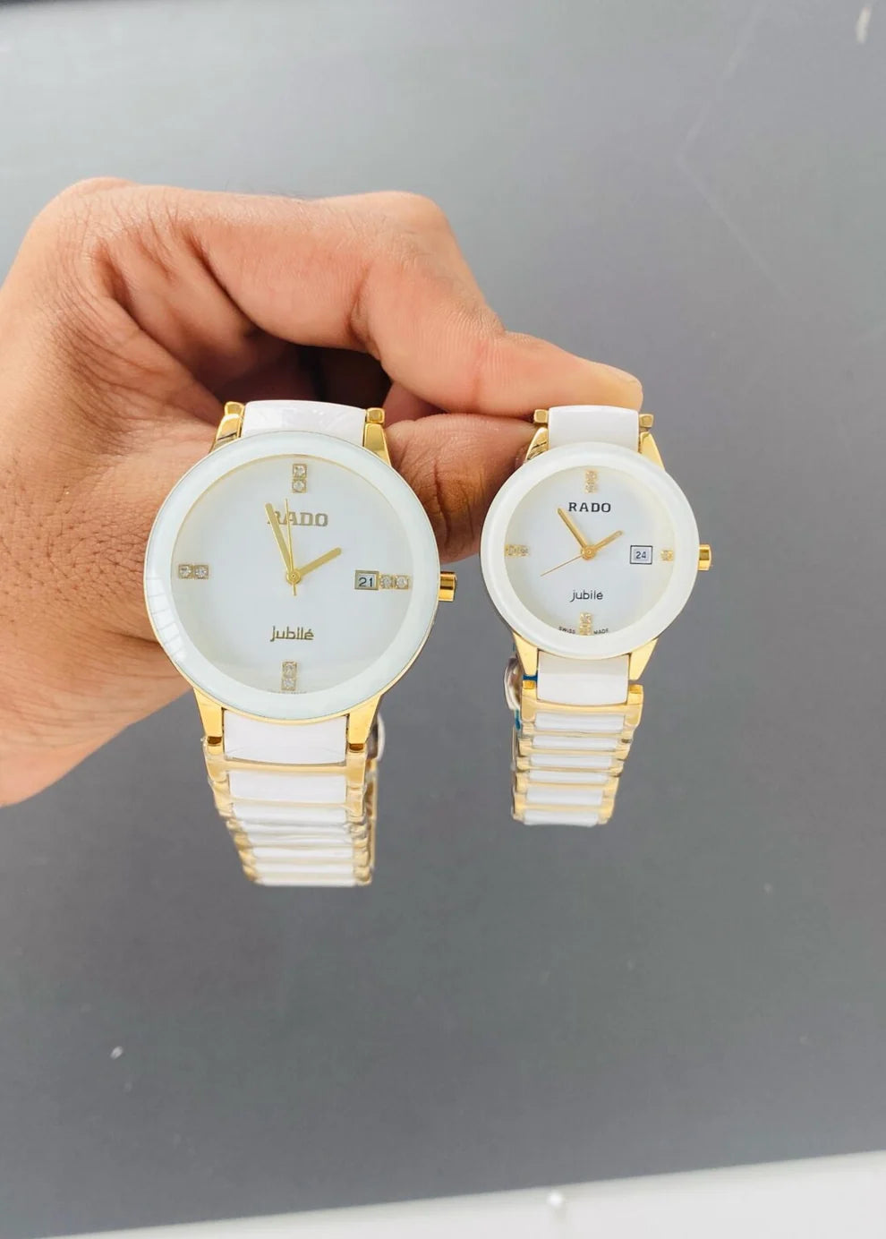 Rado Premium Jubile Style Couple Watches | Two-Tone Gold & White