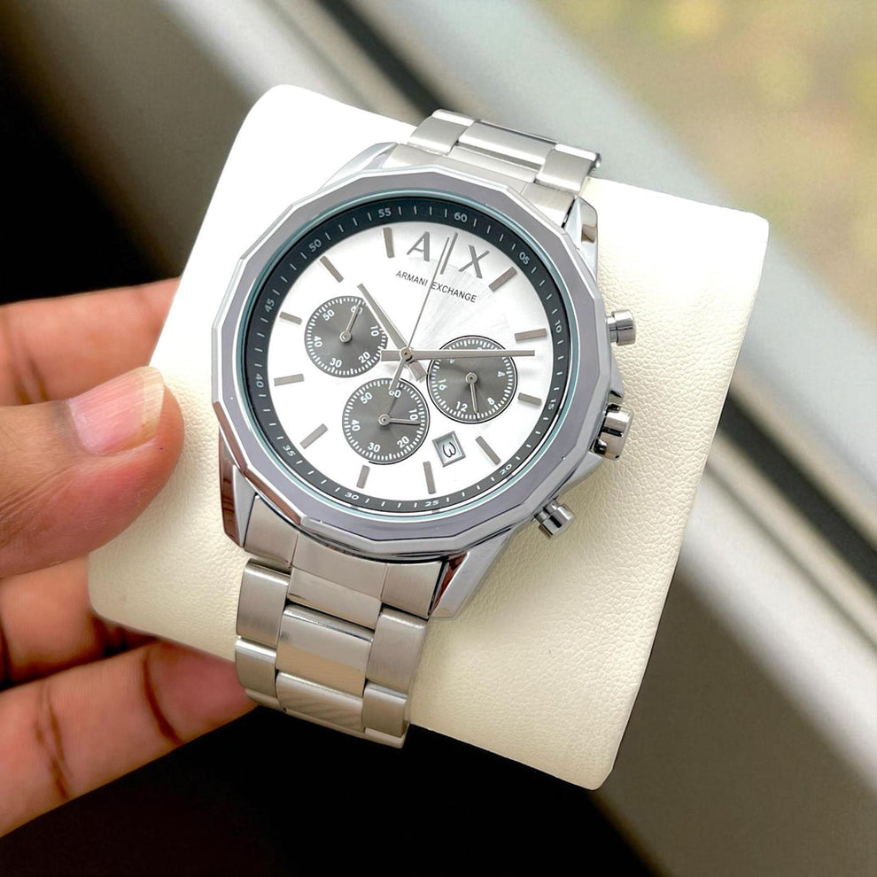 Armani Exchange White Dial Chronograph Metal Belt Men's Watch
