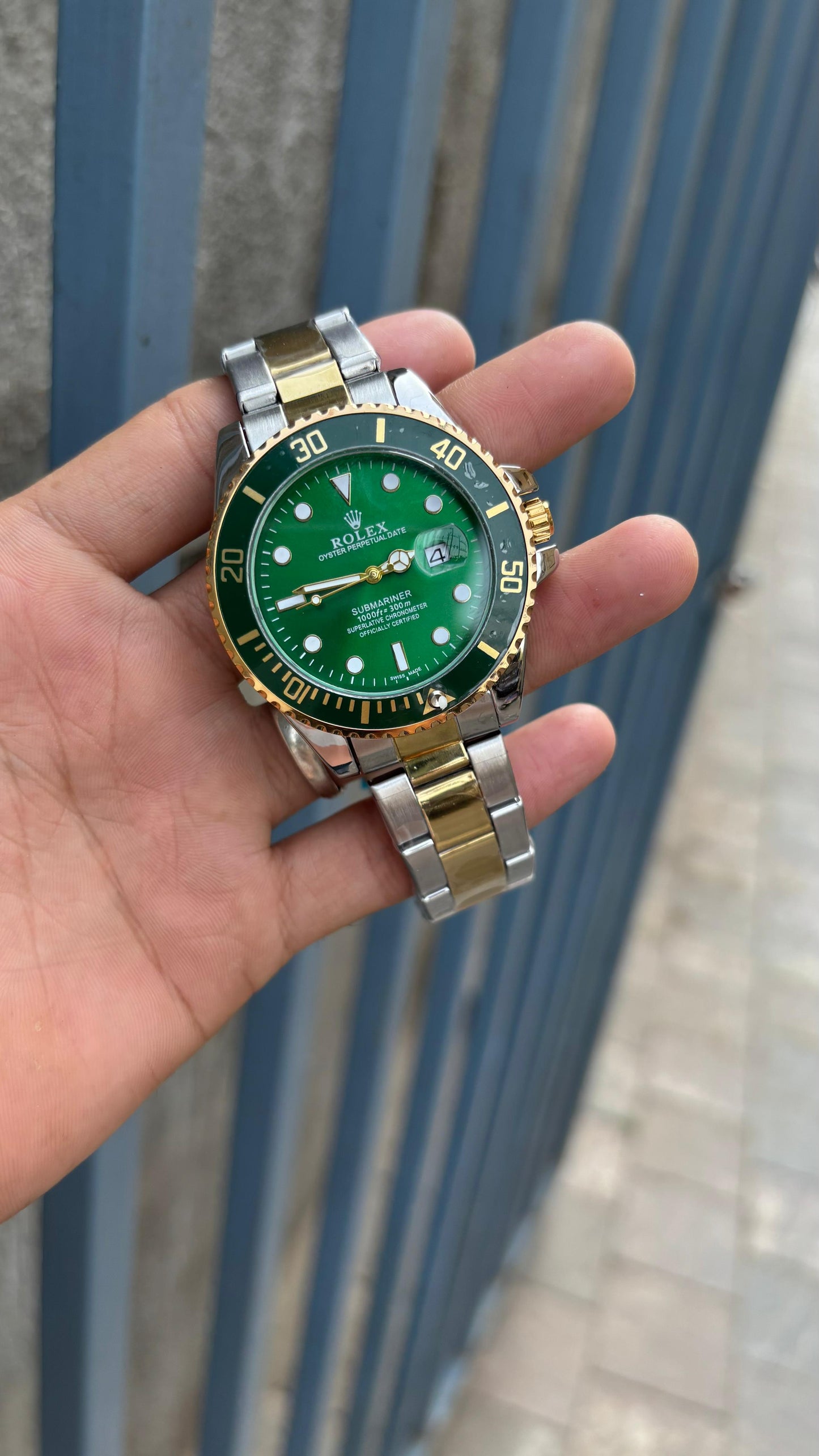 Ro-l-ex Submariner Quartz Green Dial Men's Watch