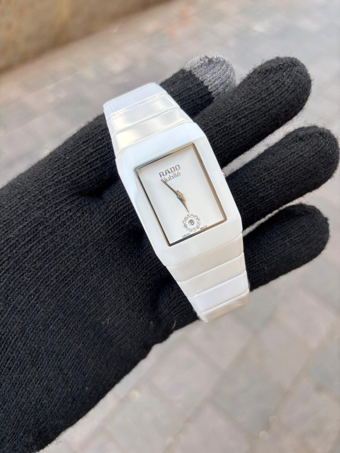 Rado Square Silver White Dial Ciramic Belt Men's Watch