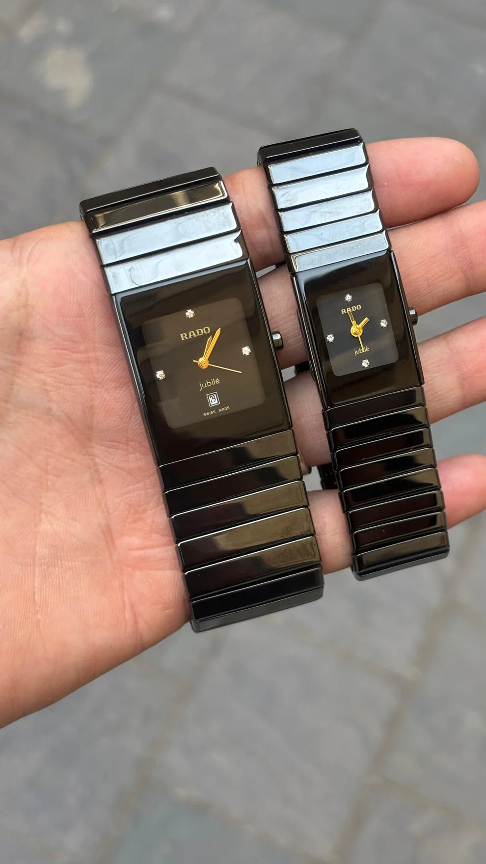 Rado Premium Jubile Square Style Couple Watches | Two-Tone Black