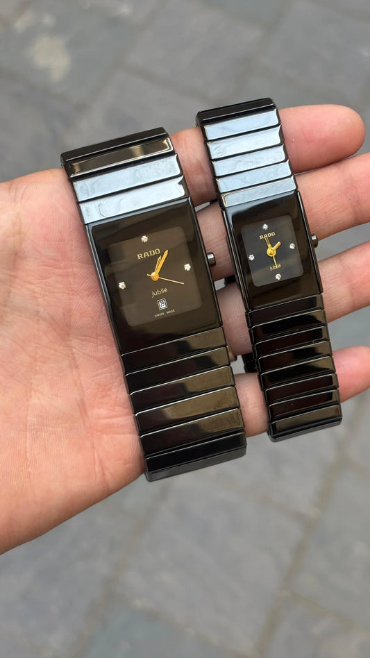 Rado Premium Jubile Square Style Couple Watches | Two-Tone Black