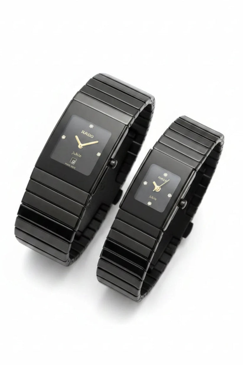 Rado Integral Jubilé Square Black Dial Couple Watch