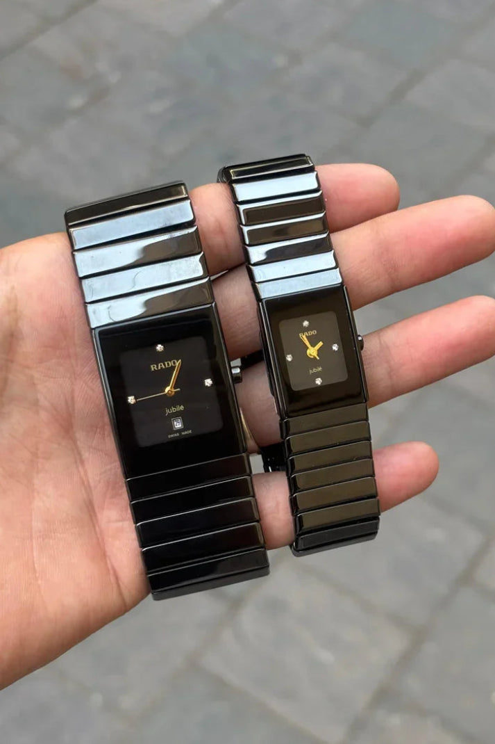 Rado Integral Jubilé Square Black Dial Couple Watch