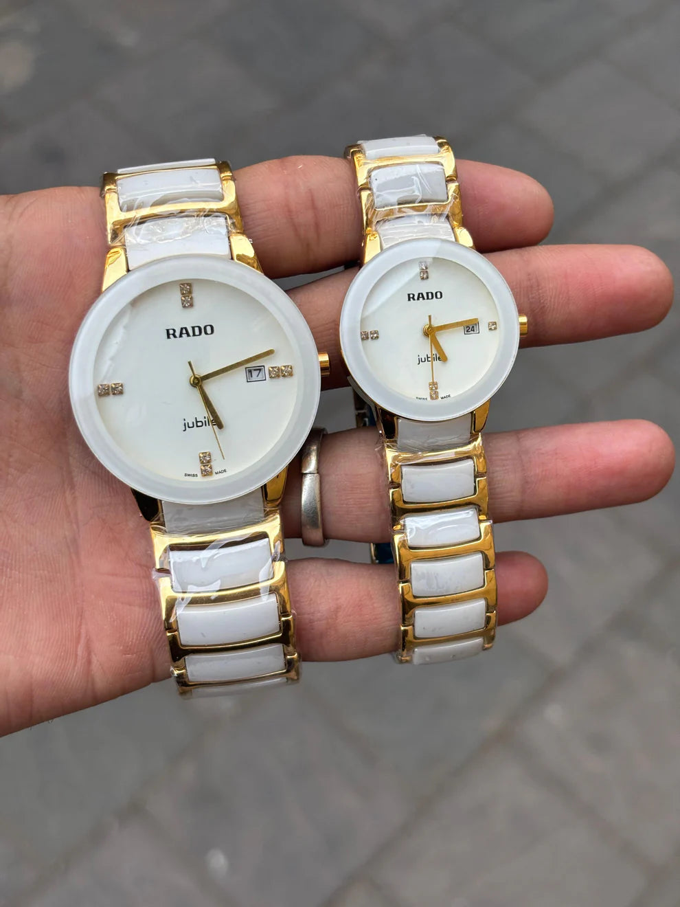 Rado Premium Jubile Style Couple Watches | Two-Tone Gold & White
