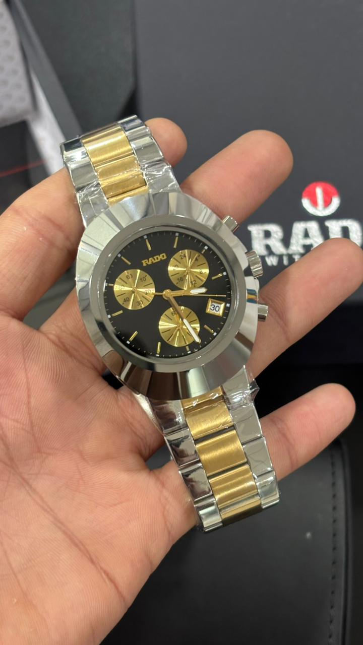 Rado Diastar Black Gold Dial Chronograph Steel High Quality Watch For Men's