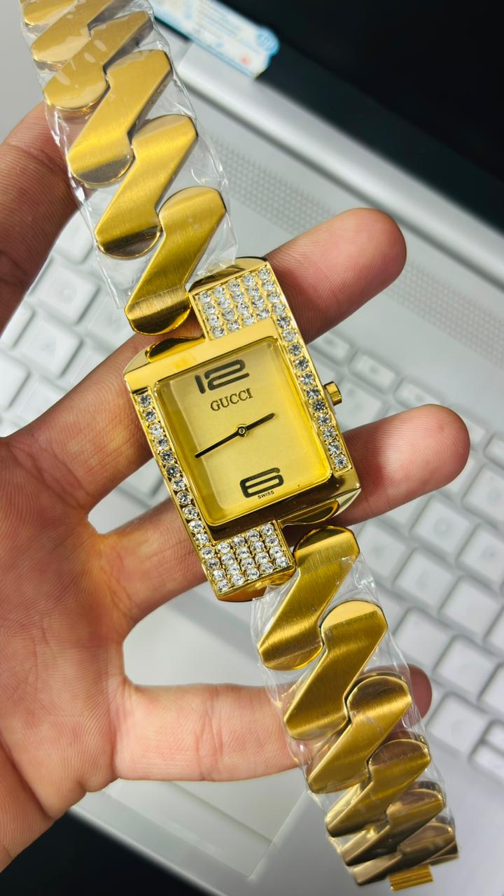 Gu-cc! Chemin Des Tourelles Gold Dial Watch For Men's