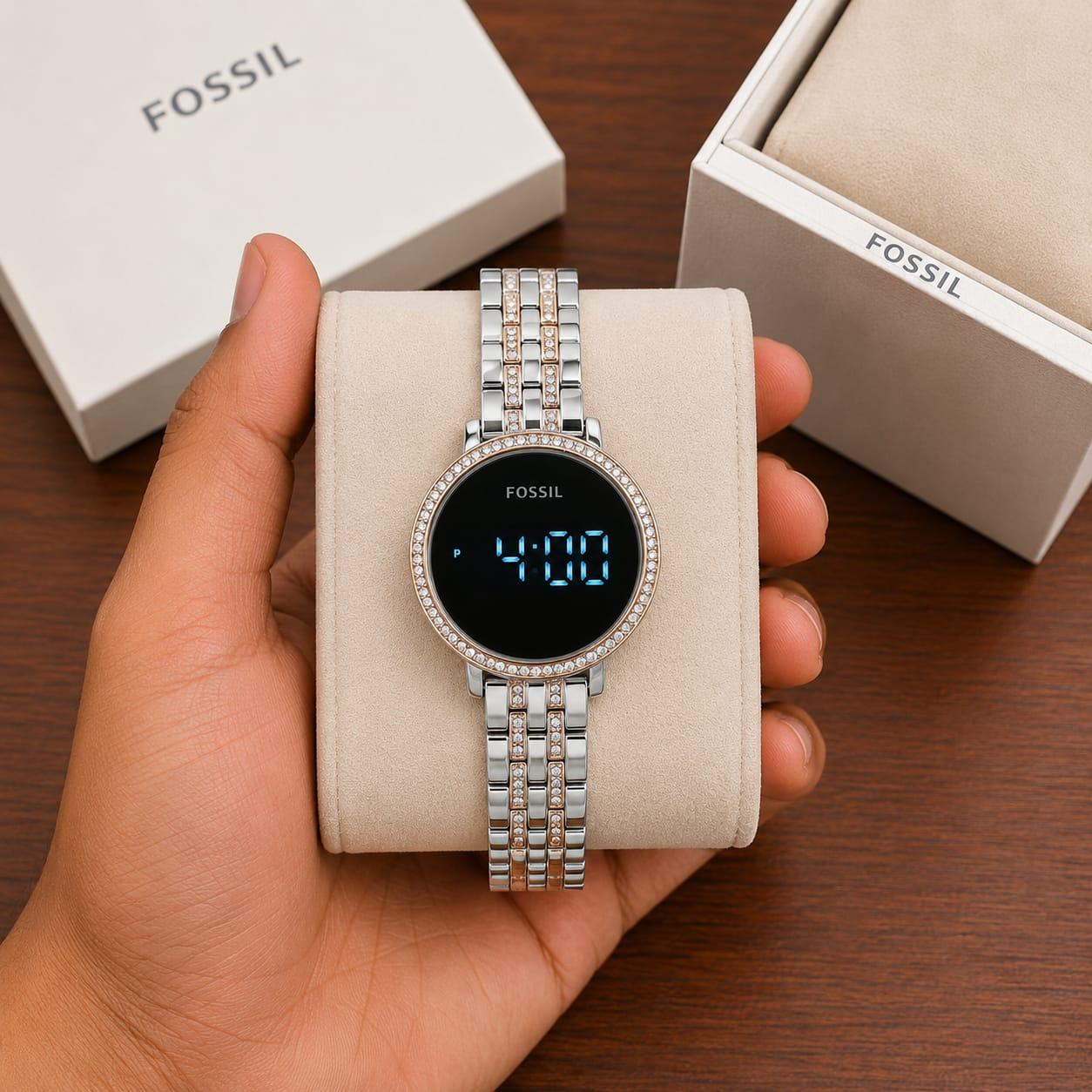 FOSSIL FOR HER 7A DIGITAL TIMING  TOUCH SCREEN  METAL DIAMOND STUDDED STRAP
