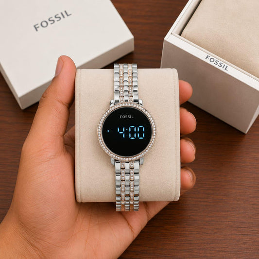 FOSSIL FOR HER 7A DIGITAL TIMING  TOUCH SCREEN  METAL DIAMOND STUDDED STRAP