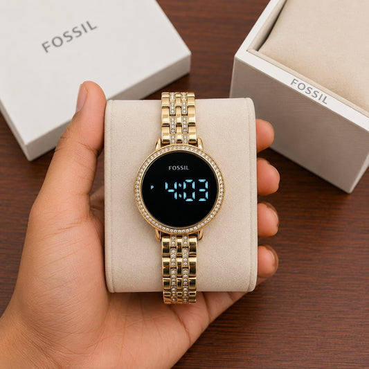 FOSSIL FOR HER 7A DIGITAL TIMING  TOUCH SCREEN  METAL DIAMOND STUDDED STRAP