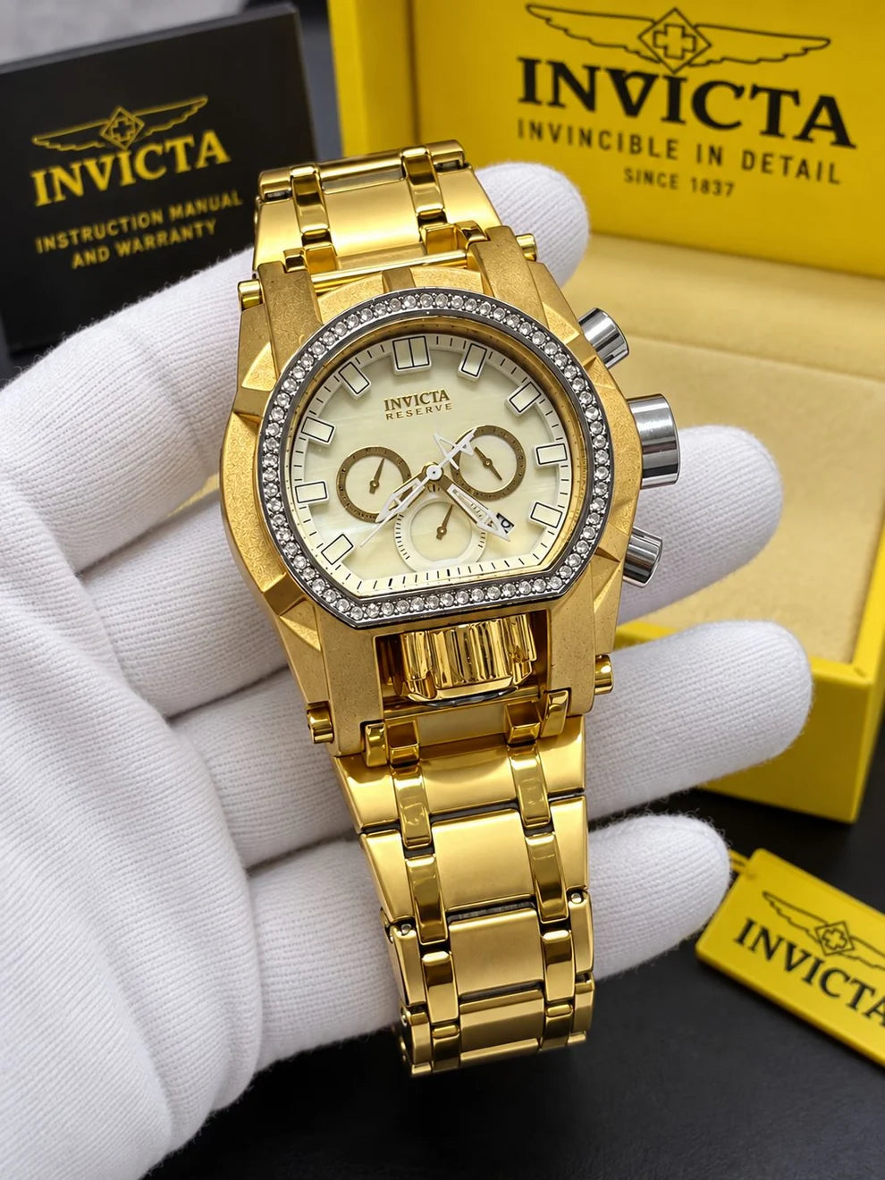 Invicta Reserve Gladiator Gold-whIte Diamond Mens Watch
