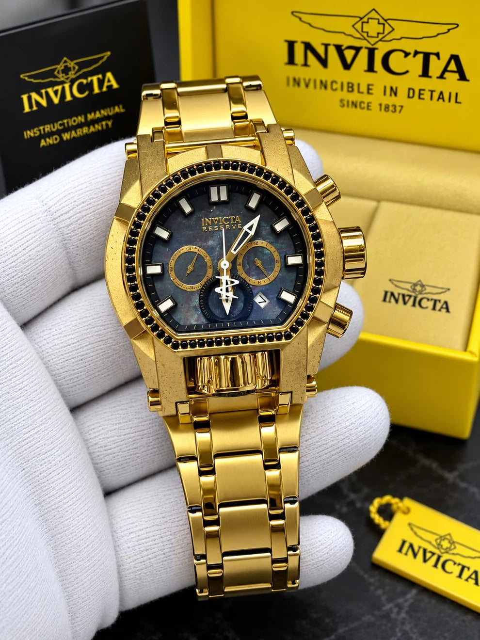 Invicta Reserve Gladiator Gold-Black Diamond Mens Watch