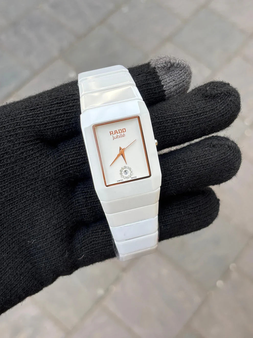 Rado Square White Silver Dial Ceramic Belt Watch For Men's