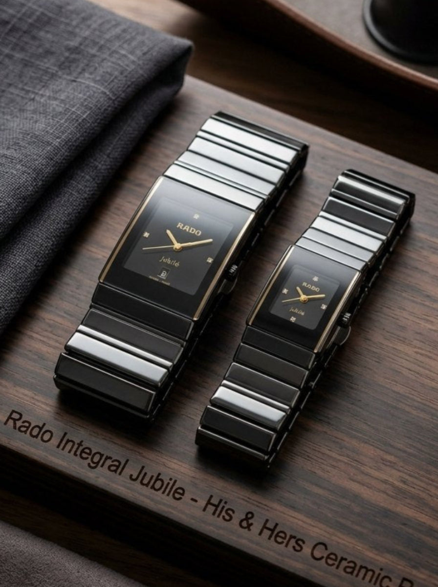 Rado Integral Jubilé Square Black Dial Couple Watch