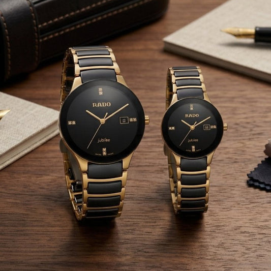 Rado Premium Jublie Style Couple Watches | Two-Tone Black & Gold
