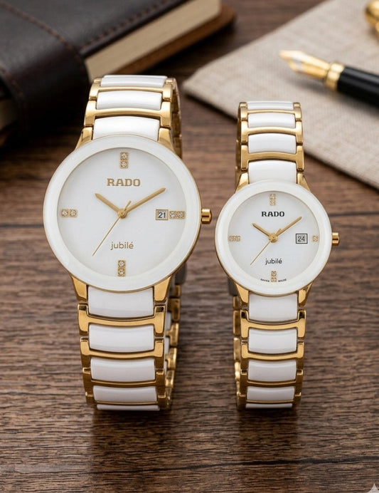 Rado Premium Jubile Style Couple Watches | Two-Tone Gold & White