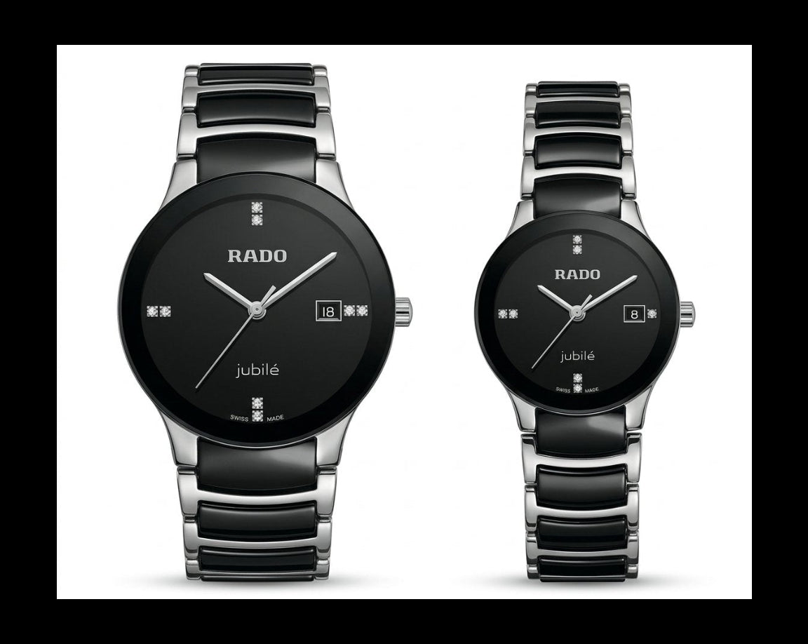 Rado Premium Jublie Style Couple Watches | Two-Tone Black & Silver