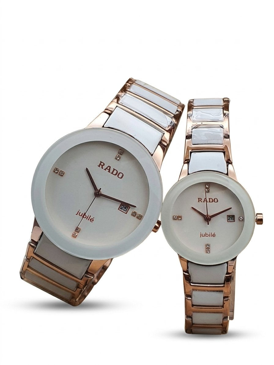 Rado Premium Jubile Style Couple Watches | Two-Tone White & Rose gold