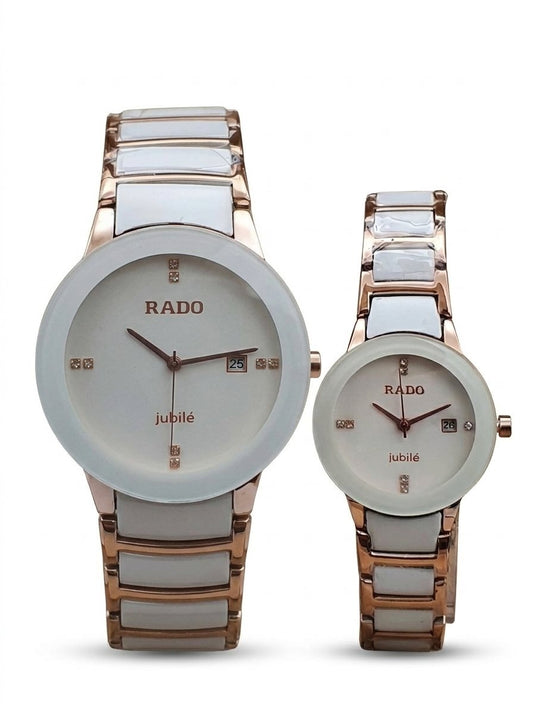Rado Premium Jubile Style Couple Watches | Two-Tone White & Rose gold