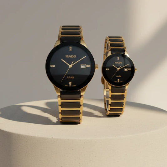 Rado Premium Jublie Style Couple Watches | Two-Tone Black & Gold
