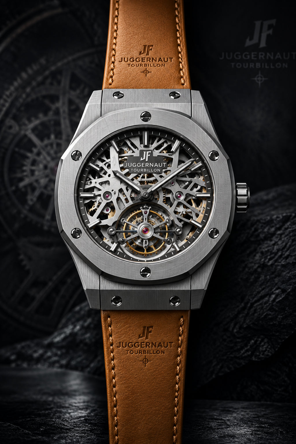 Hublt Skeleton Chronograph – Brown-Grey Strap men's watch