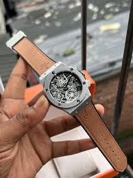 Hublt Skeleton Chronograph – Brown-Grey Strap men's watch