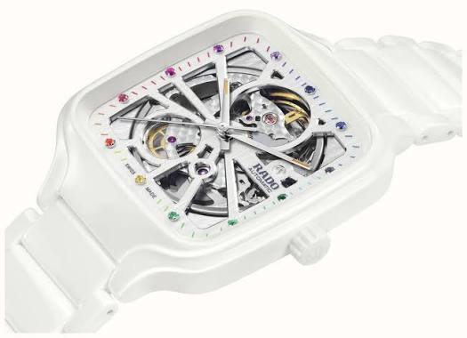 Rado White Rainbow Dial Ceramic Automatic Open Heart Watch For Men's