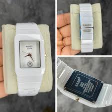 Rado Square White Silver Dial Ceramic Belt Watch For Men's