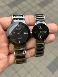 Rado Premium Jublie Style Couple Watches | Two-Tone Black & Silver