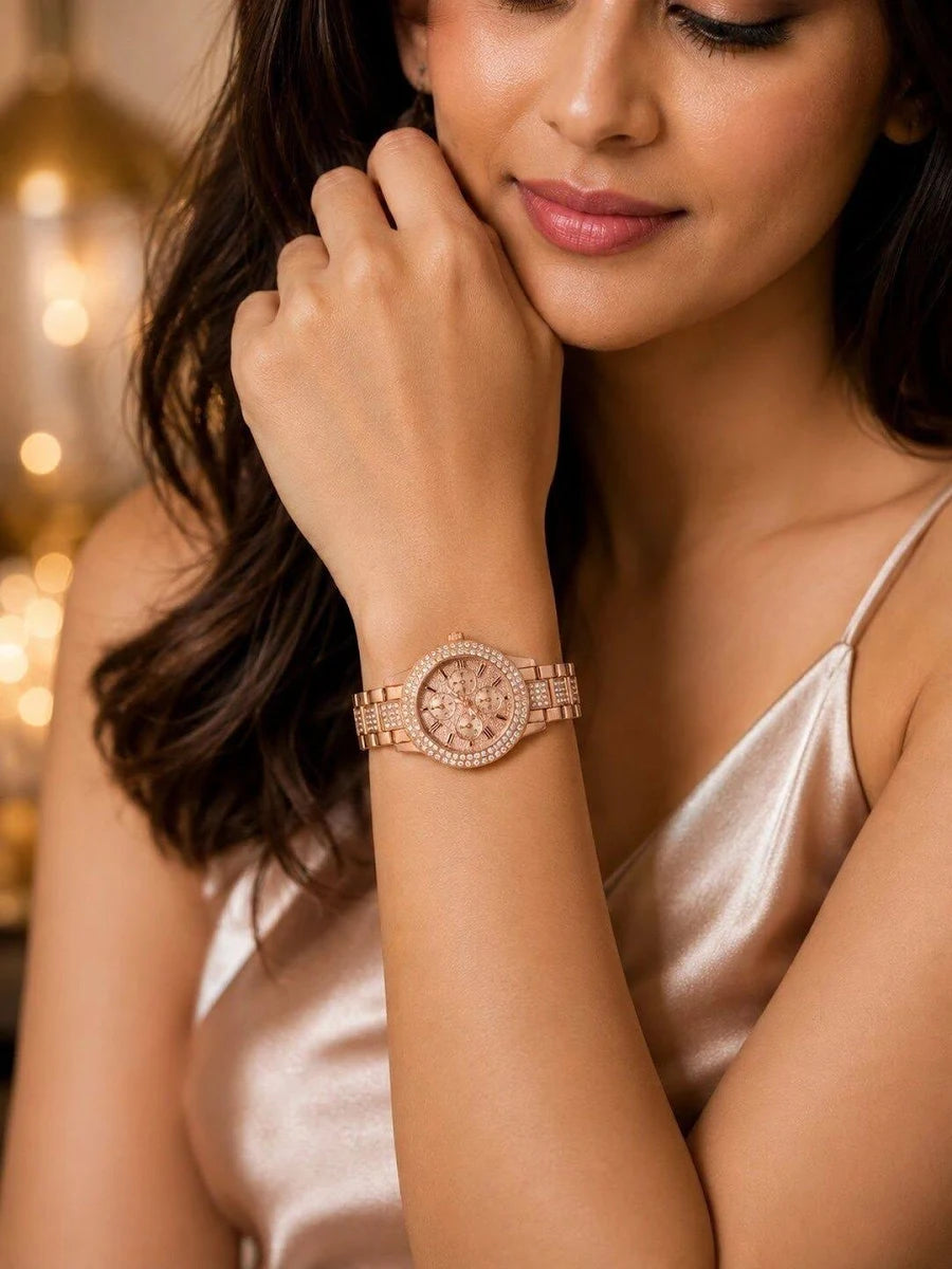 SELLORIA Women Embellished Dial & Stainless Steel Bracelet Style Straps Analogue Multi Function Watch